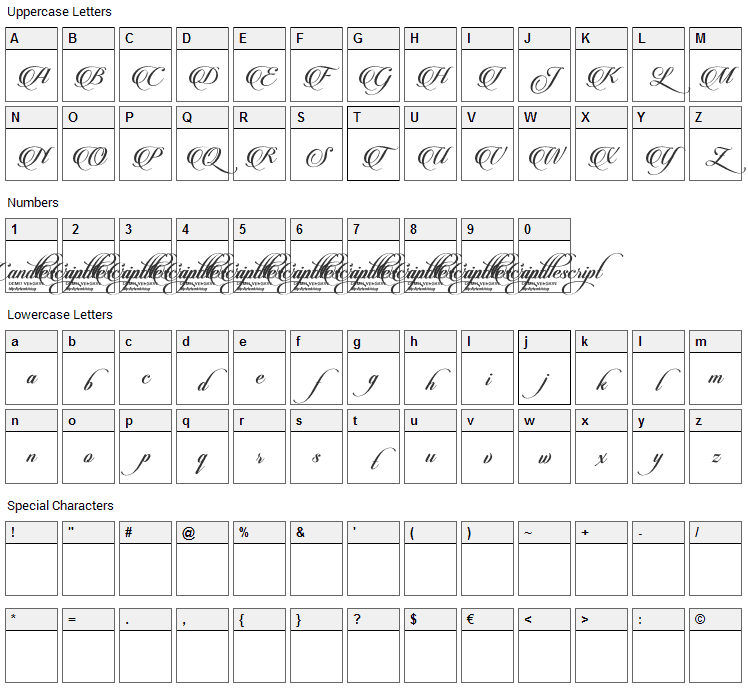 Candlescript Font Character Map