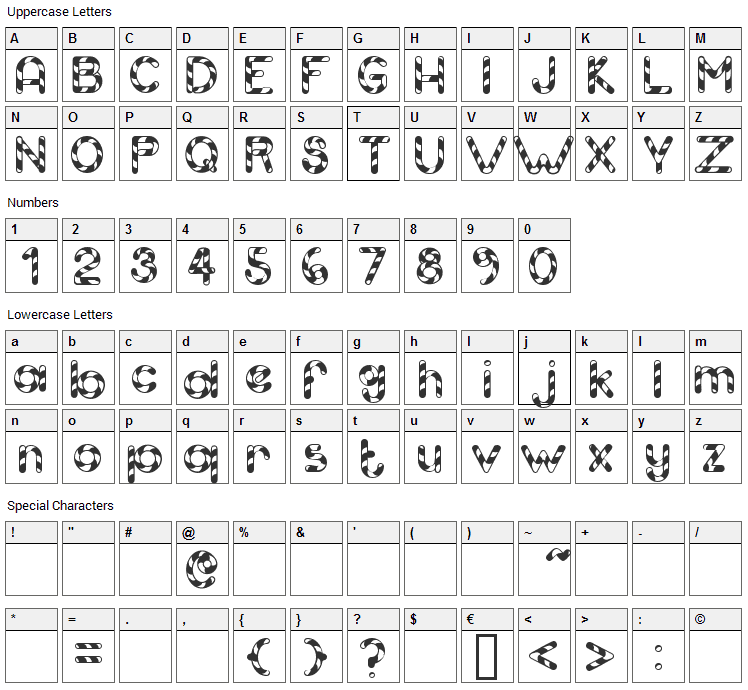 Candy Cane Font Character Map