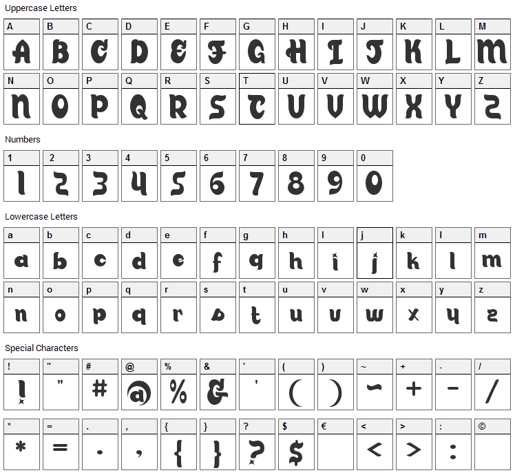 Candy Store Font Character Map