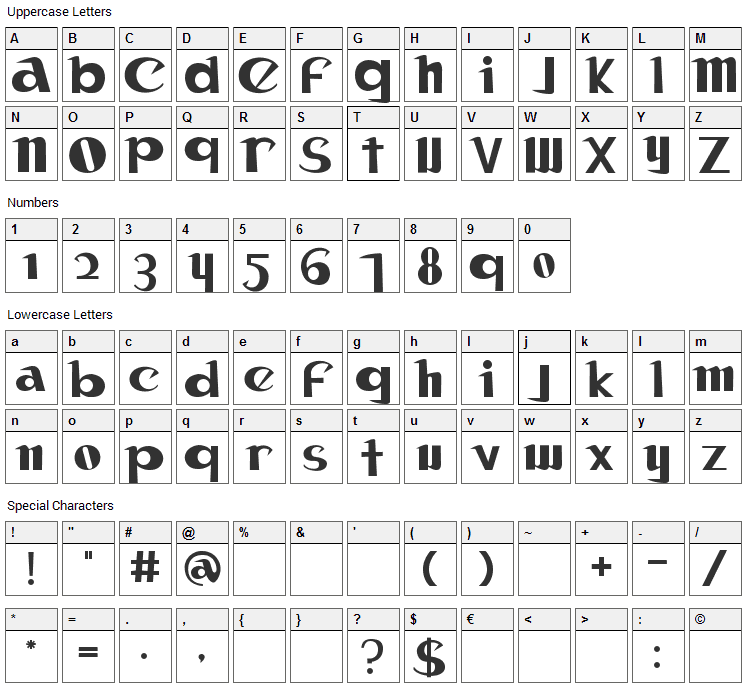 Canon Font Character Map