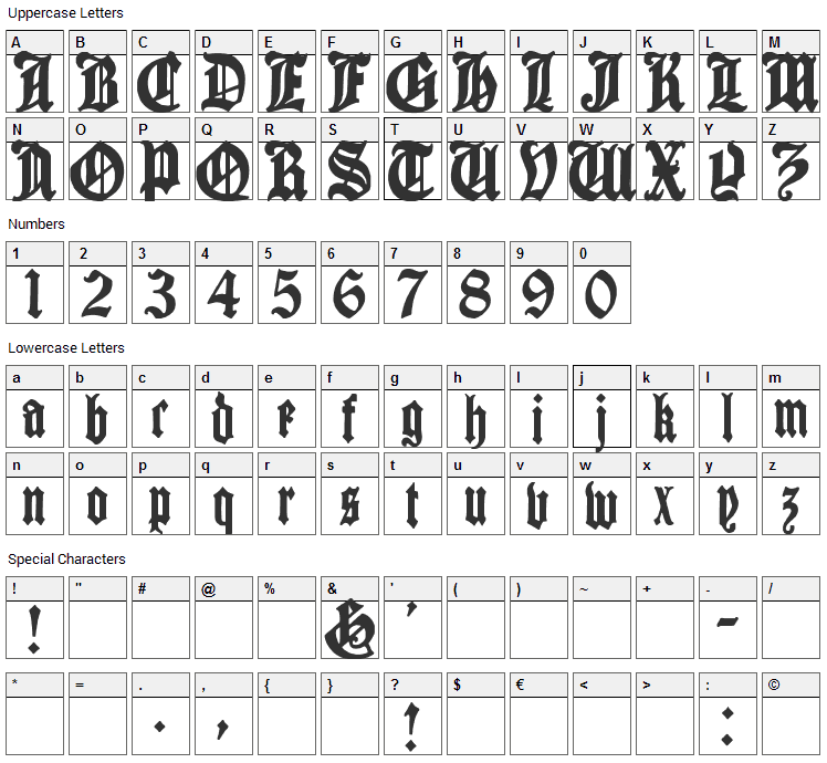 Cantebriggia Font Character Map