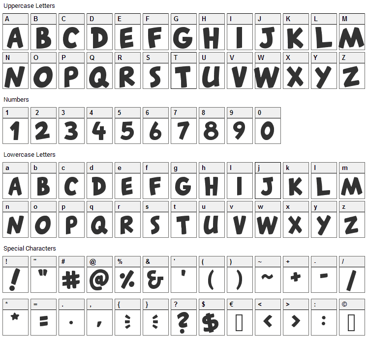 Canted FX Font Character Map