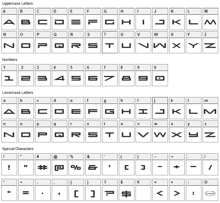 Capella Font Character Map