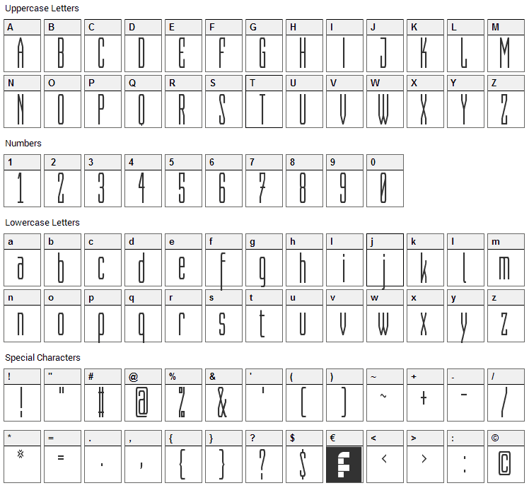 Capitalia Font Character Map