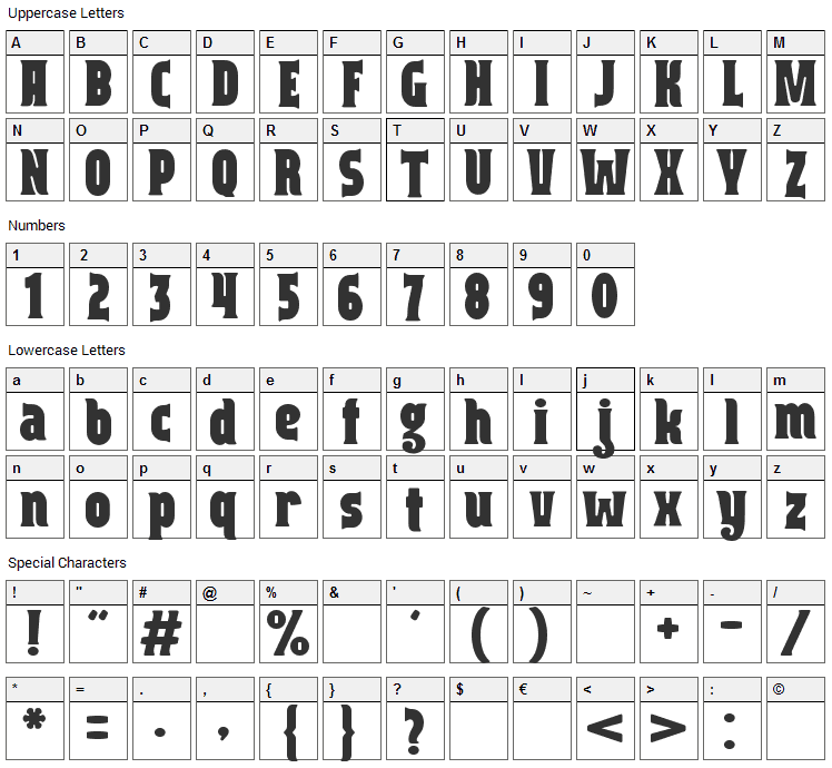 Capitalist Font Character Map