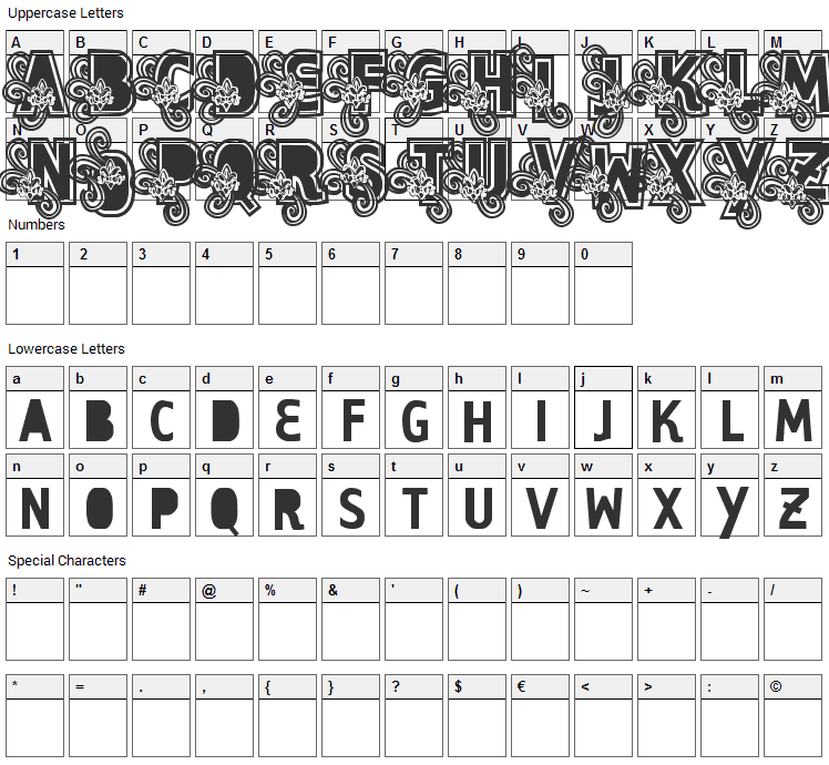 Caps Loco Font Character Map