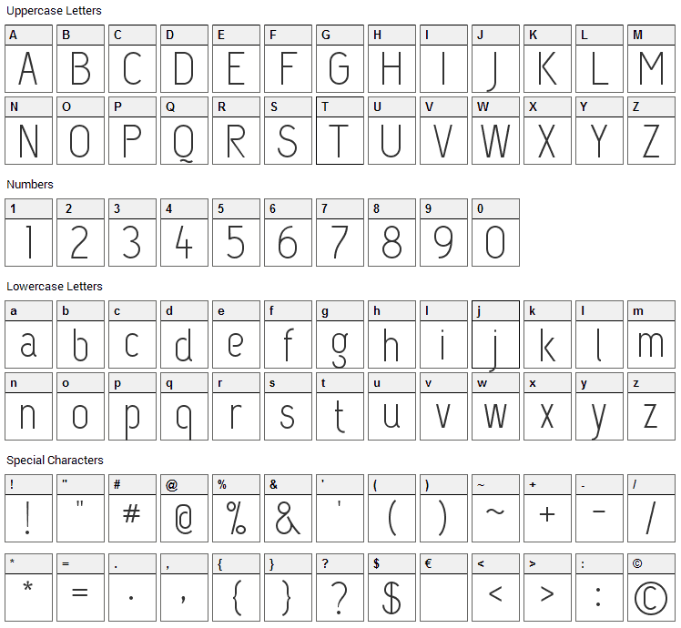 Capsuula Font Character Map