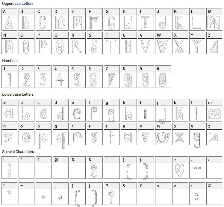 Captain A Font Character Map