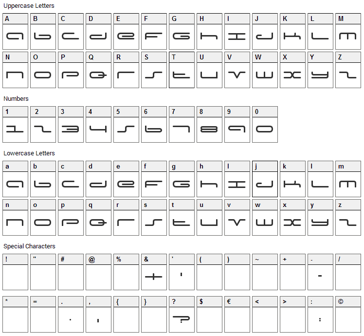 Captain Podd Font Character Map