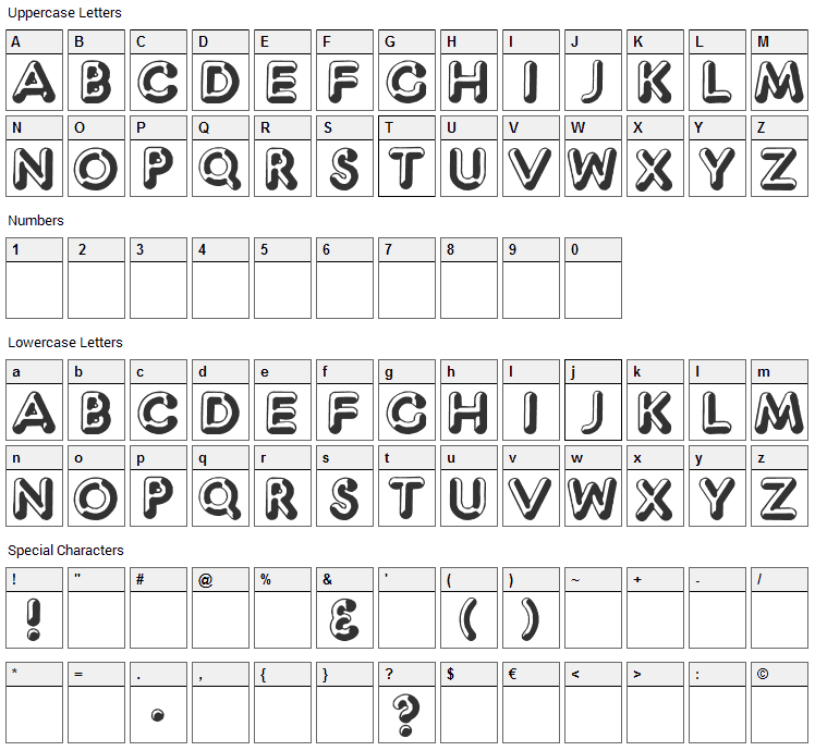 Captain Shiner Font Character Map