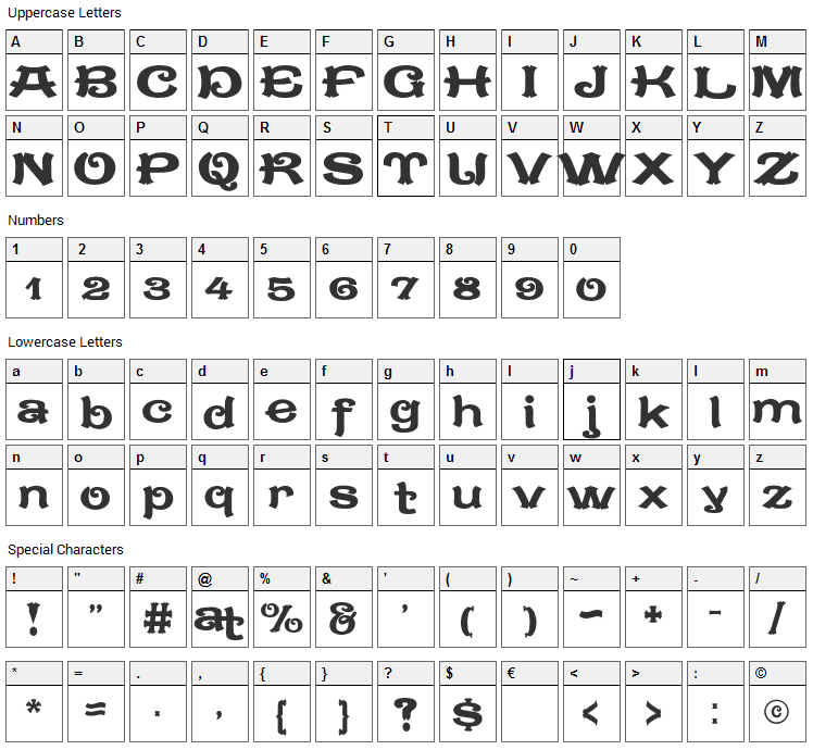 Caractere Doublet Font Character Map