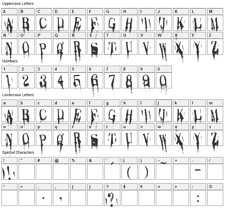 Caracura Font Character Map