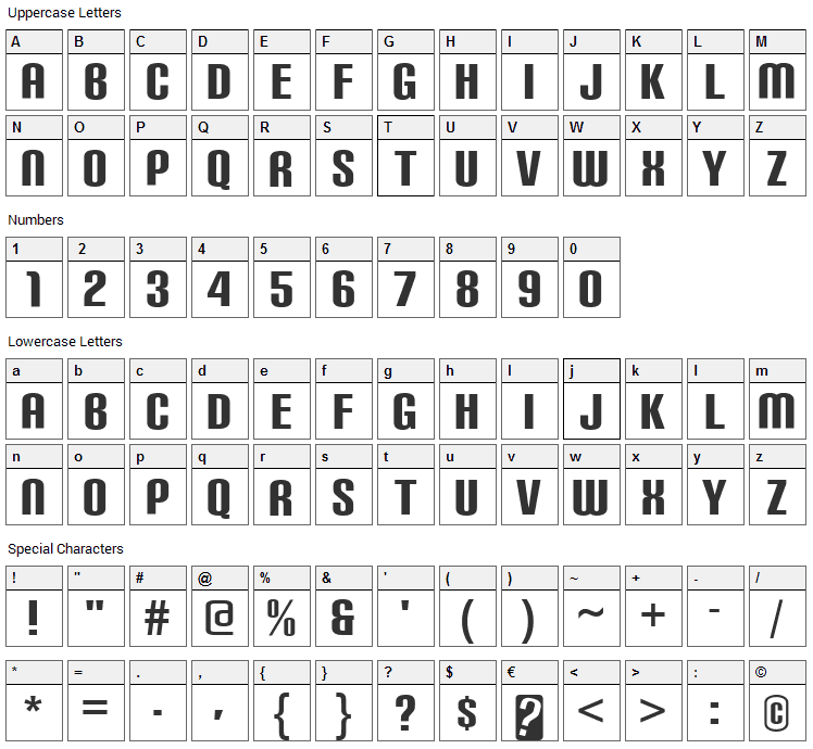 Carbon Black Font Character Map