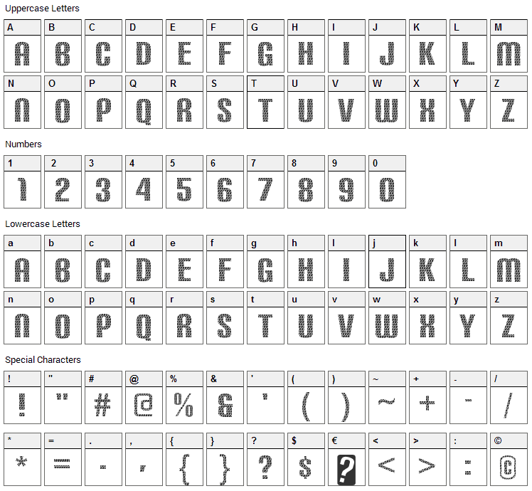Carbon Phyber Font Character Map