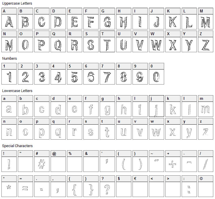 Carboncillo Palo Font Character Map
