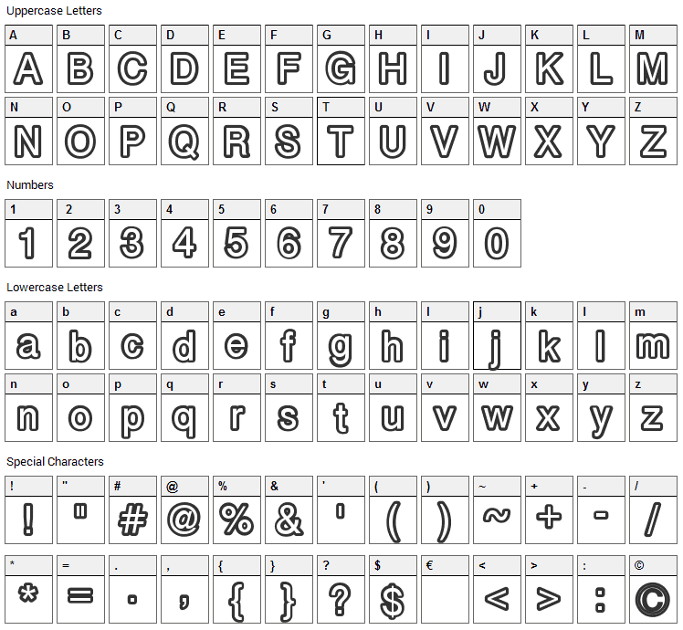 Carbono Font Character Map