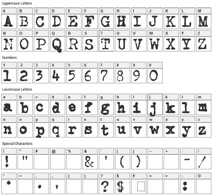 CarbonType Font Character Map