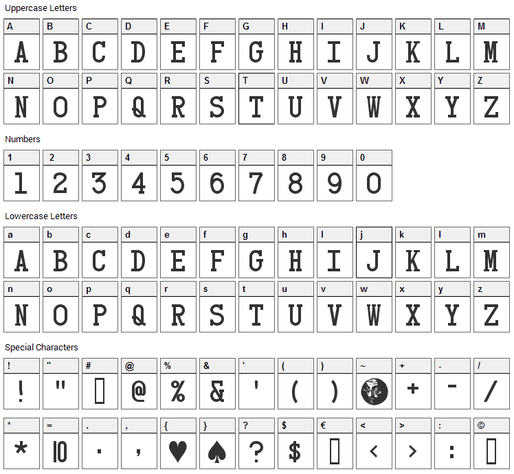 Card Characters Font Character Map