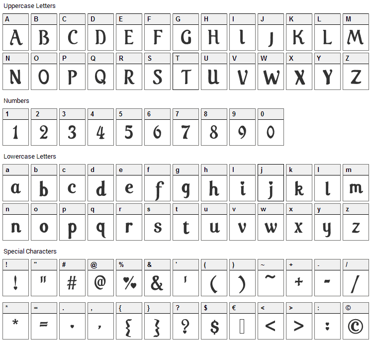 Care Bear Family Font Character Map