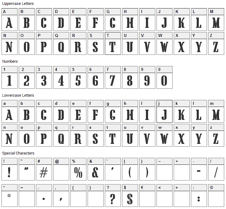 Cargo Crate Font Character Map