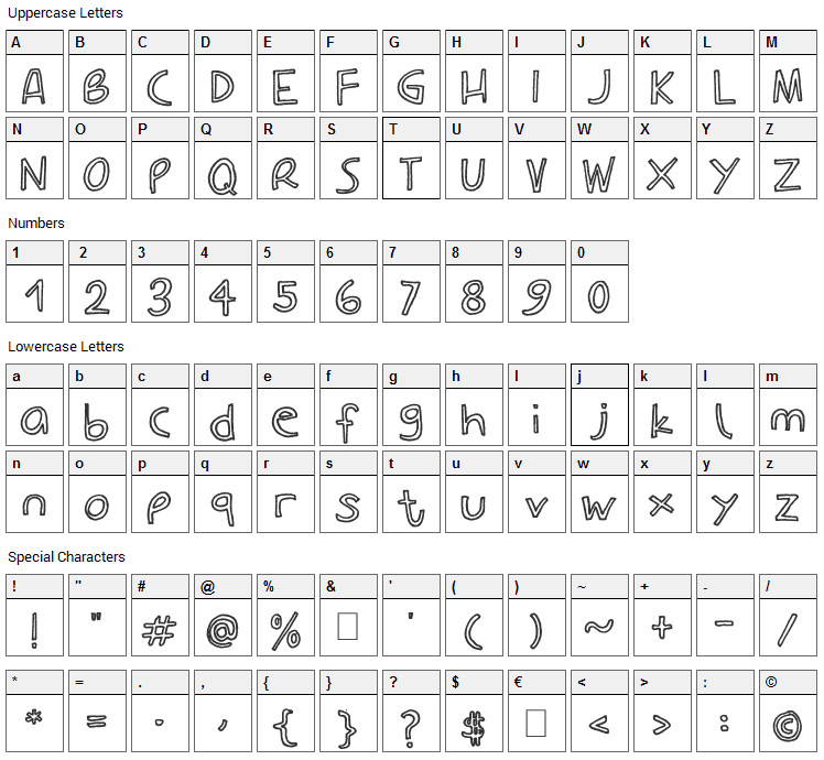 Carla Outline Font Character Map