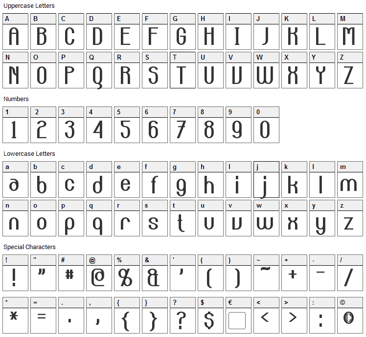 Carlton Font Character Map