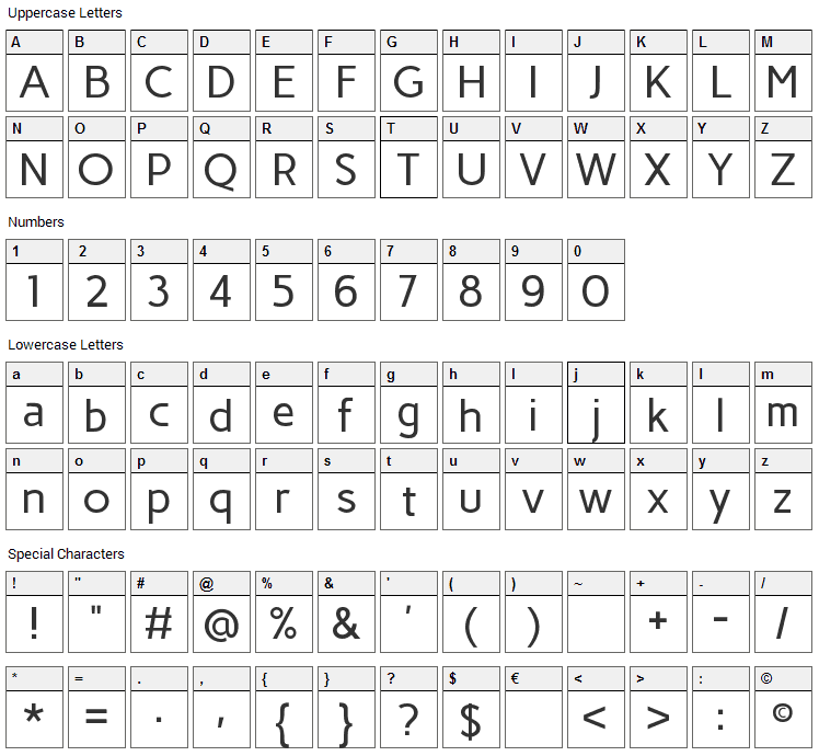 Carme Font Character Map