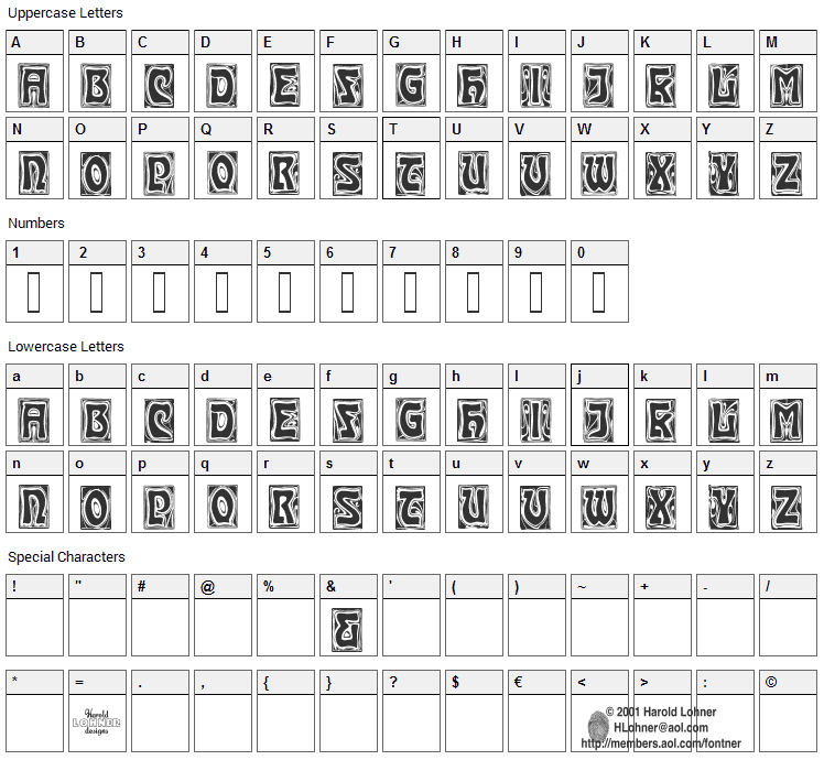Carmen Caps Font Character Map