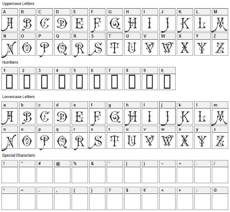 Carmencita Font Character Map