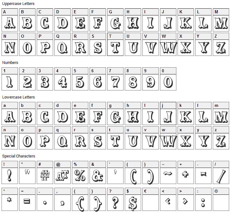 Carnival Font Character Map