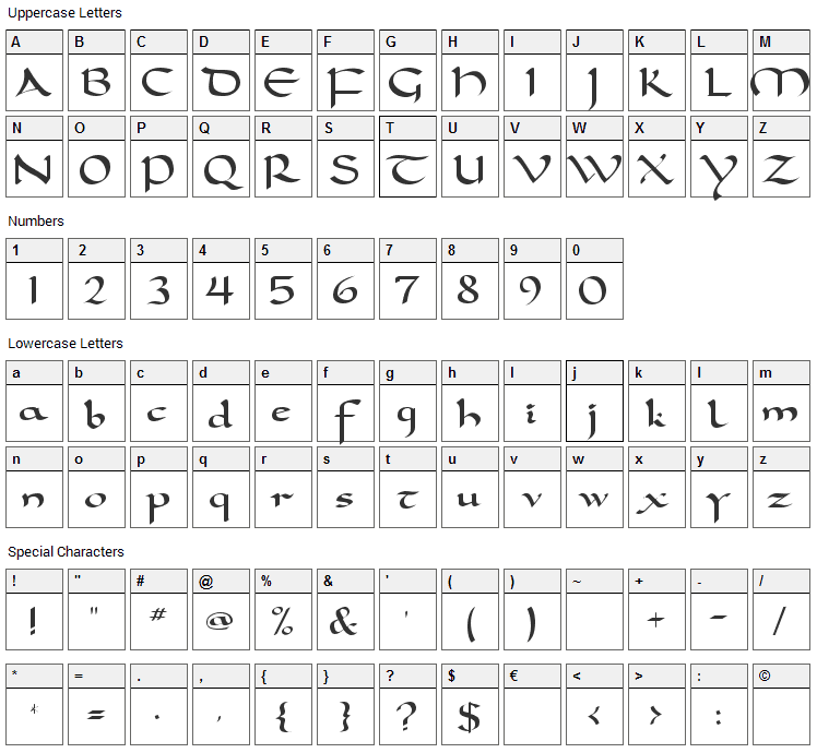 Carolingia Font Character Map