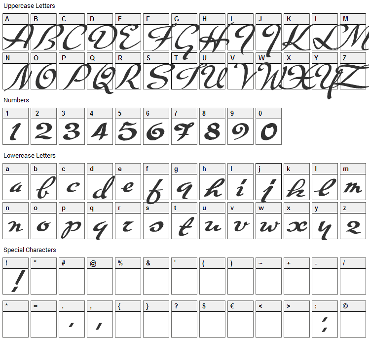 Carpete Font Character Map