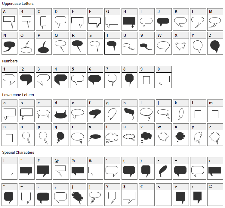 Carr Balloons Font Character Map