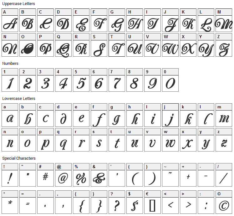 Carrington Font Character Map