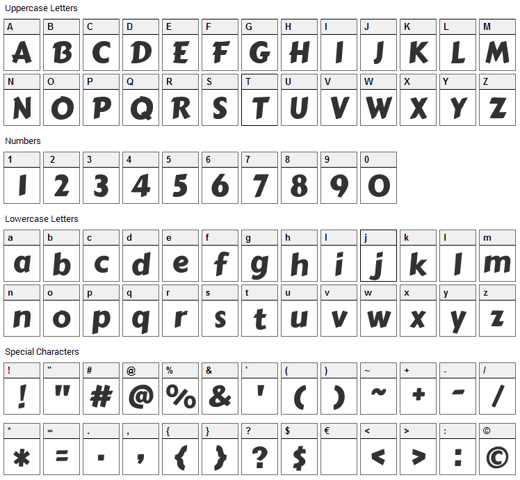 Carter One Font Character Map