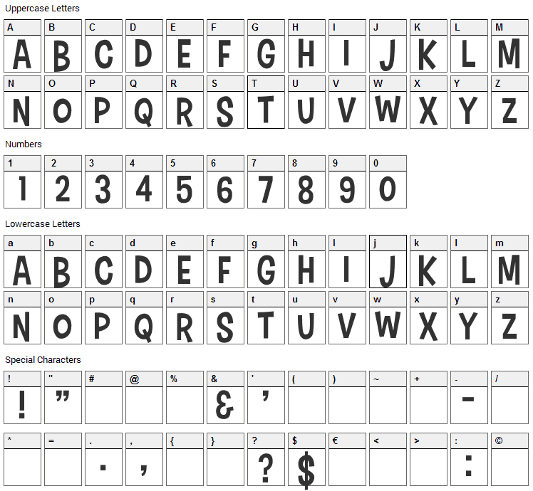 Cartonsix Font Character Map