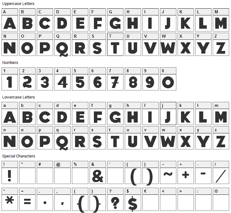 Cartoon Slam Font Character Map