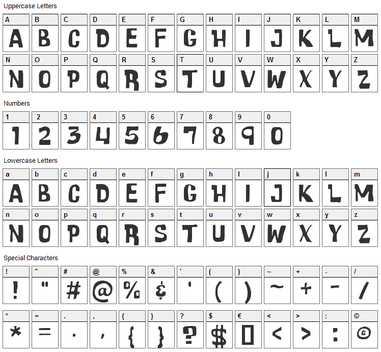 Cartoonic Massive Font Character Map