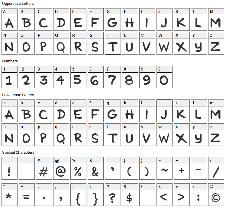 Cartoonist Simple Font Character Map