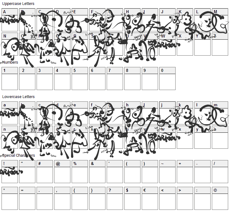 Cartoons Abstract Font Character Map