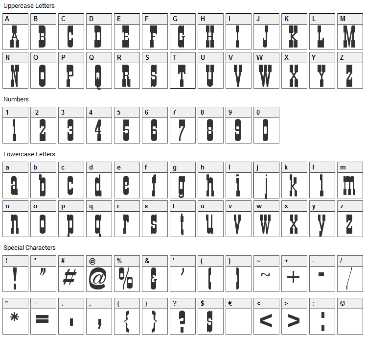 CartWright Font Character Map