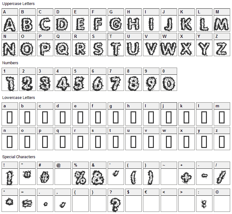 Carvings Font Character Map