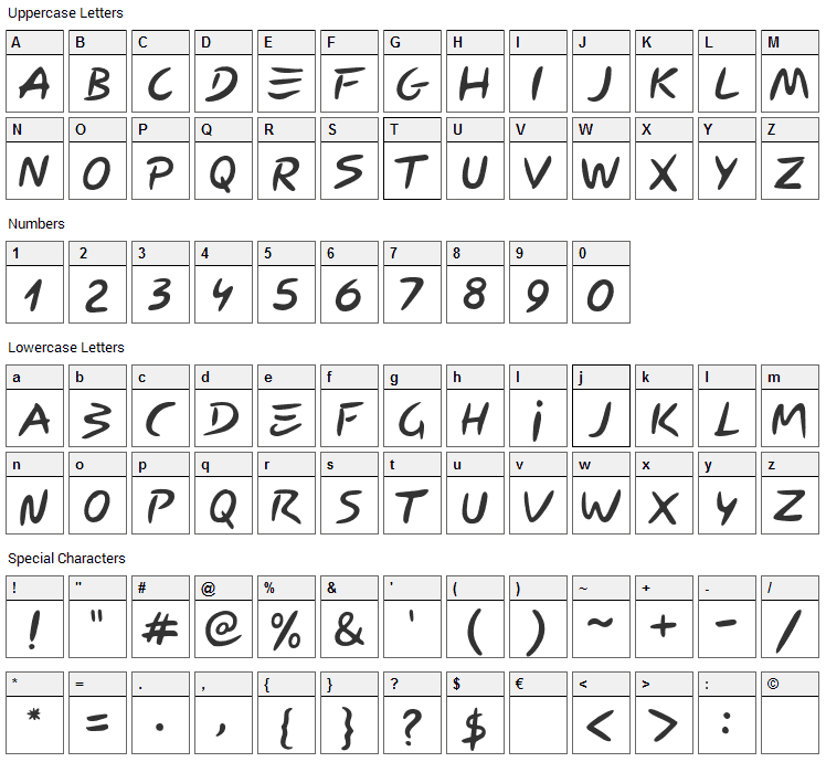 Carybe Font Character Map