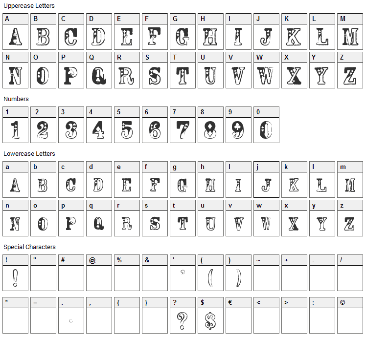 Casino Queen Font Character Map