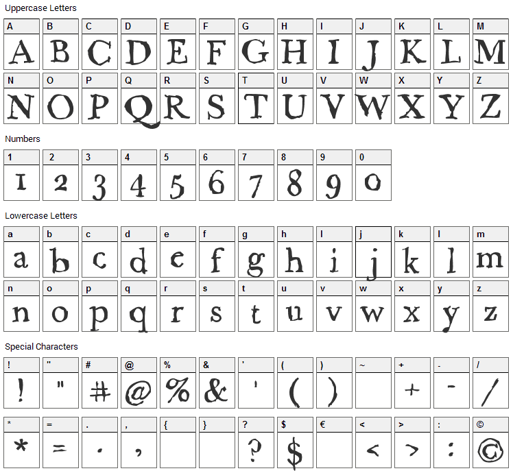 Caslame Font Character Map