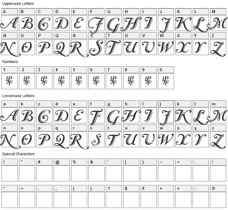 Caslon Font Character Map