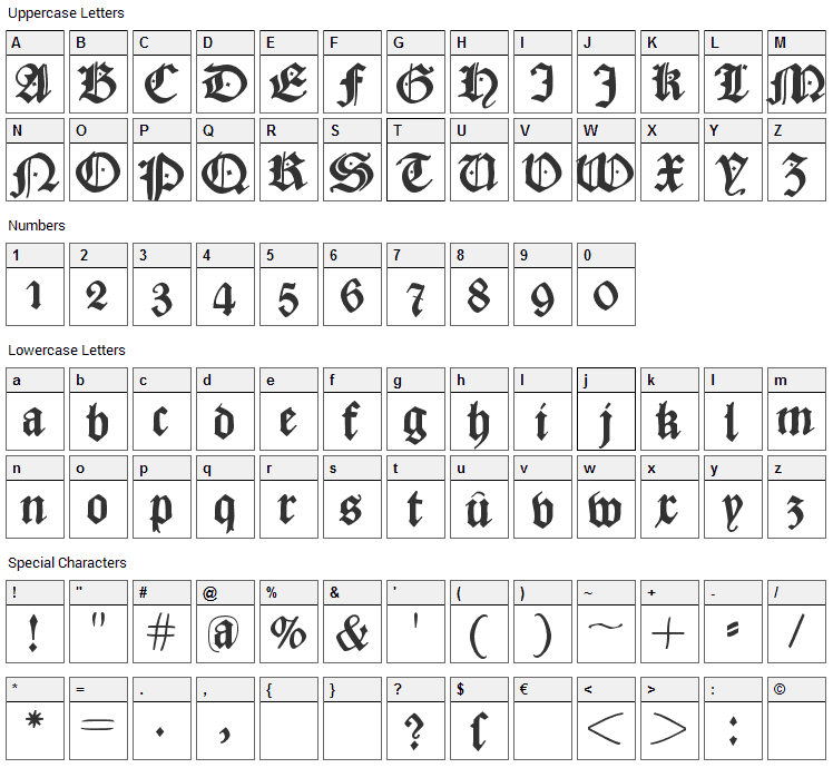 Caslonish Fraxx Font Character Map