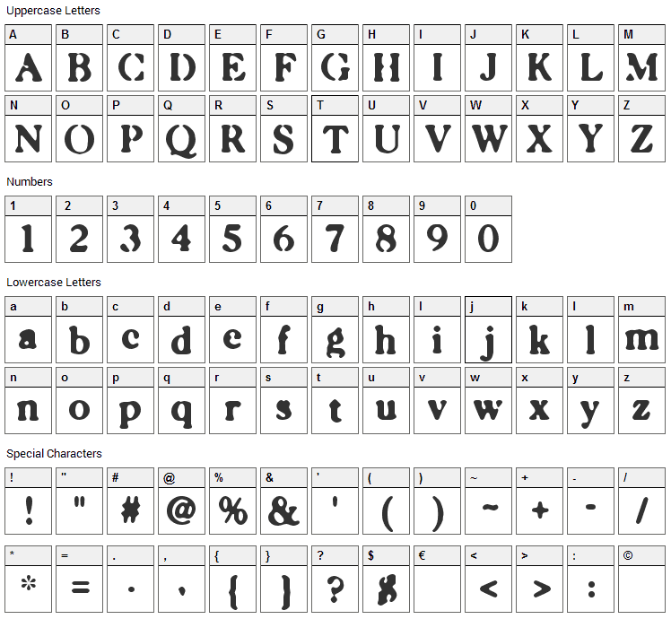 Caslonostrate Font Character Map