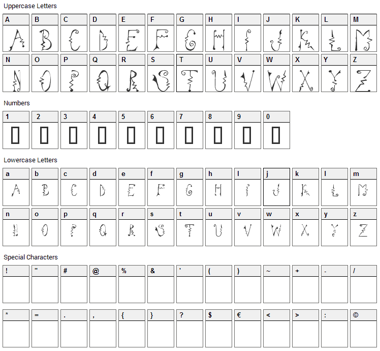 Cassatta Zig Font Character Map