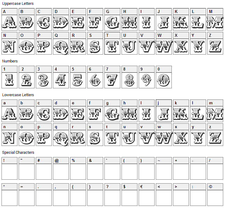 Cast Iron Font Character Map